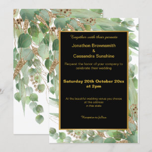 INVITATION EUCALYPTUS ÉLÉGANTE EN OR LAYÉ NOIR