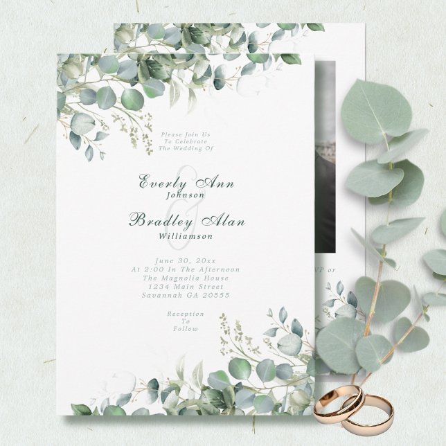 Invitation Eucalyptus Emerald Sage Aquarelle couleur QR Code (Créateur téléchargé)