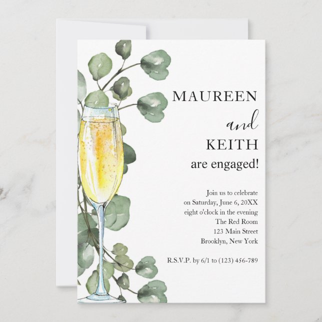 Invitation Eucalyptus et Champagne Engagement Party Invitati (Devant)