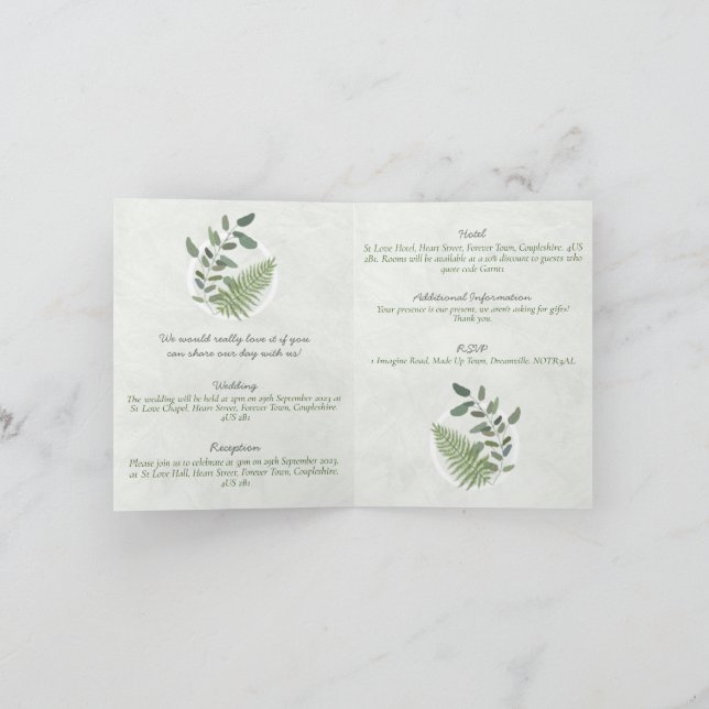 Invitation Eucalyptus et Mariage des anneaux de fouet Invitat (Intérieur)