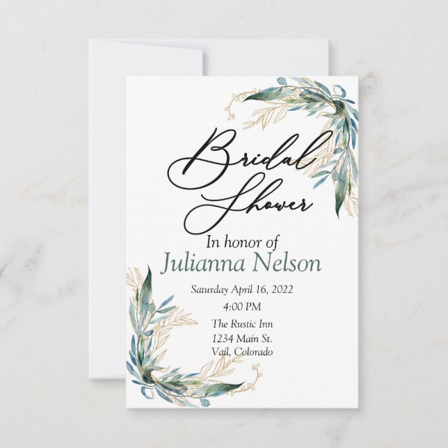 Invitation eucalyptus et or (Devant)