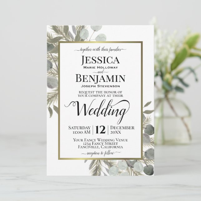 Invitation Eucalyptus et Pins Rustiques d'aquarelle Mariage d (Debout devant)