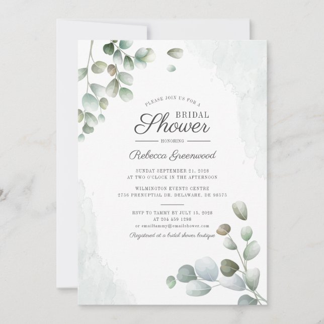Invitation Eucalyptus Fête des mariées Aquarelle Succulente (Devant)