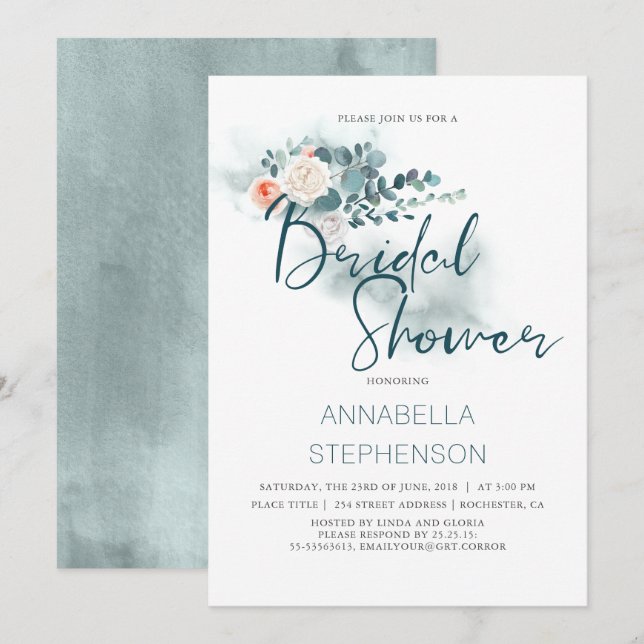 Invitation Eucalyptus | Fête des mariées de verdure aquarelle (Devant / Derrière)