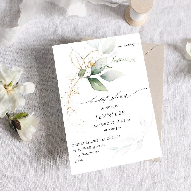 Invitation Eucalyptus Fête des mariées de verdure dorée (Créateur téléchargé)
