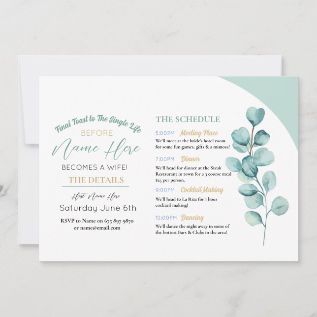 Invitation Eucalyptus Fête des mariées Party Leave Mint (Devant)