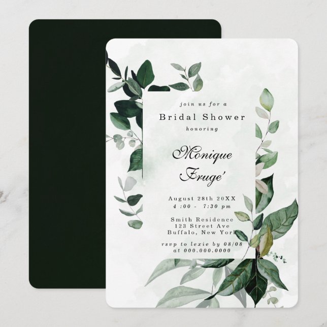 Invitation Eucalyptus Fête des mariées rustique (Devant / Derrière)