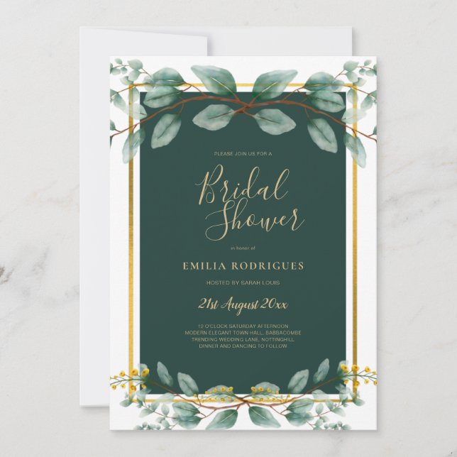 Invitation Eucalyptus FÊTE DES MARIÉES Verdure Or QR Code Inv (Devant)