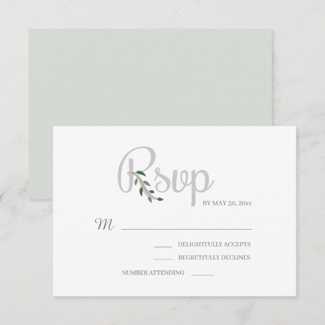 Invitation Eucalyptus Feuille Blanc Grey Élégant Mariage RSVP (Devant / Derrière)