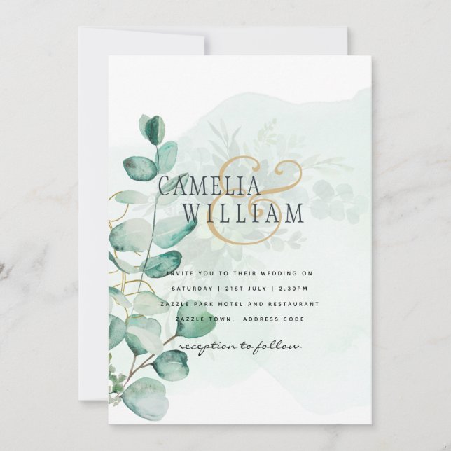 Invitation Eucalyptus Feuille Mariage vert QR CODE Moderne (Devant)