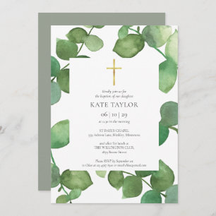 Invitation Eucalyptus Feuille Verdure Baptême Christening