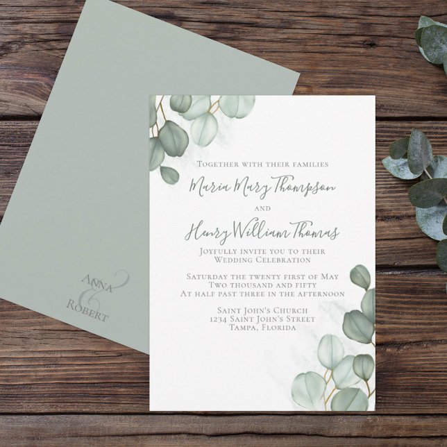 Invitation Eucalyptus Feuilles minimaliste Aquarelle Élégante (Créateur téléchargé)