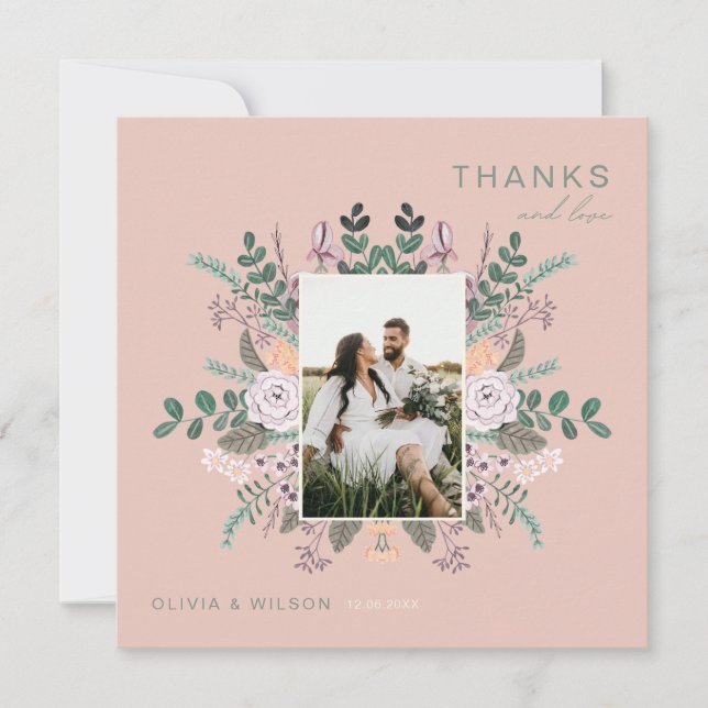 Invitation Eucalyptus Floral chic boho vert merci (Devant)