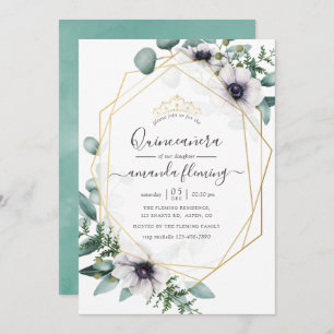 Invitation Eucalyptus Floral Géométrique Quinceañera
