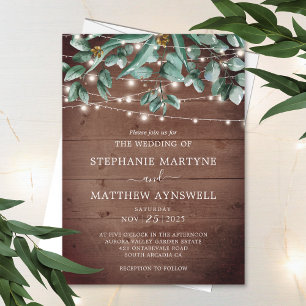 Invitation Eucalyptus Foliage Lumières rustiques Mariage en b