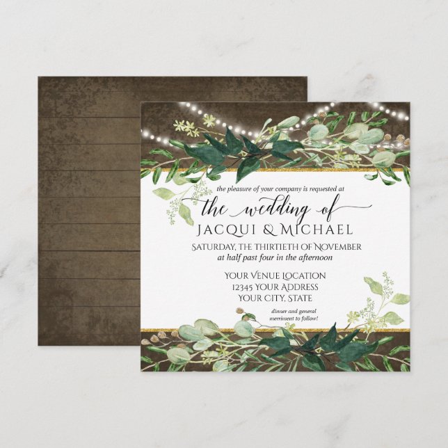 Invitation Eucalyptus Foliage Rustic Lights WinMariage (Devant / Derrière)