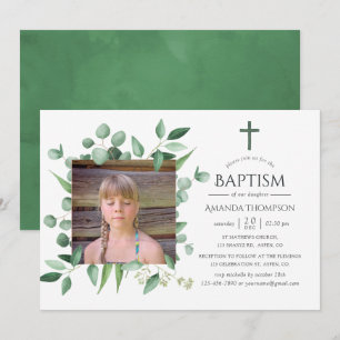 Invitation Eucalyptus Forêt de verdure Baptême ou Christening