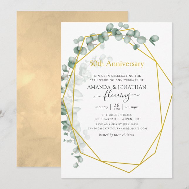 Invitation Eucalyptus géométrique 50e anniversaire de mariage (Devant / Derrière)