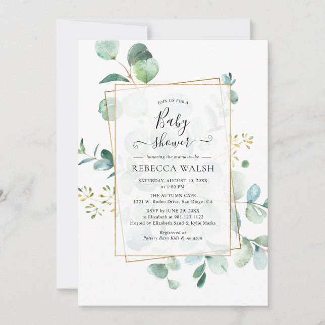 Invitation Eucalyptus géométrique Baby shower neutre (Devant)
