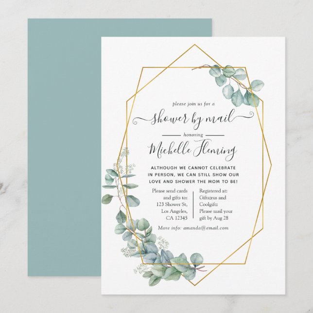 Invitation Eucalyptus géométrique Baby shower par courrier (Devant / Derrière)