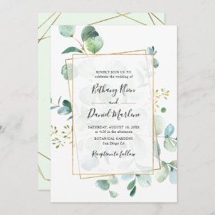 Invitation Eucalyptus Géométrique Or Mariage vert