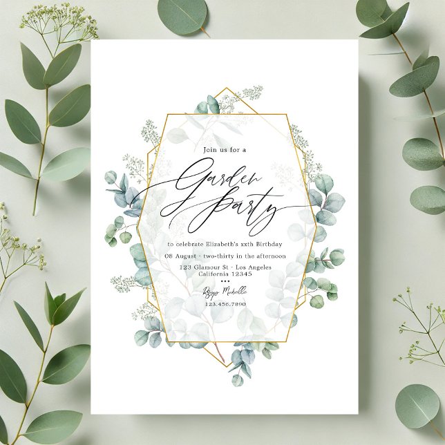 Invitation Eucalyptus géométrique tendance Herbier Jardin Fêt (Trendy Eucalyptus Geometric Herbarium Garden Party Invitation)