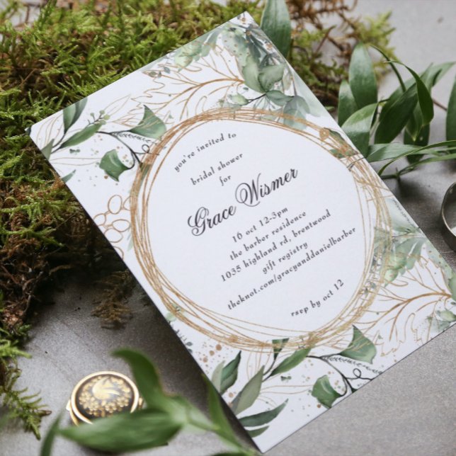 Invitation Eucalyptus Gold Boho Cercles Pampas Fête des marié (Créateur téléchargé)