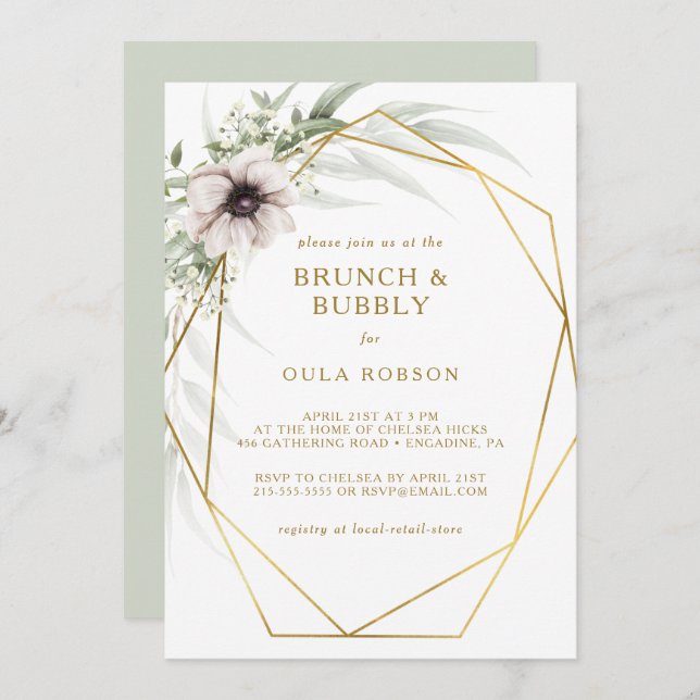 Invitation Eucalyptus Gold Brunch géométrique et Bubbly