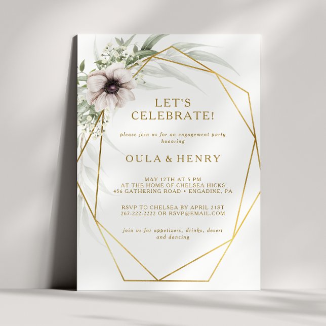 Invitation Eucalyptus Gold Géométrique Célébrons (Créateur téléchargé)