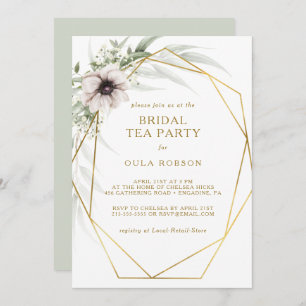 Invitation Eucalyptus Gold Géométrique Tea Party