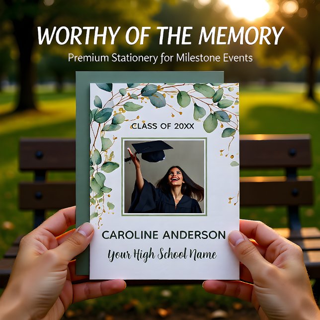 Invitation Eucalyptus Gold Grad Announcement Card (Créateur téléchargé)