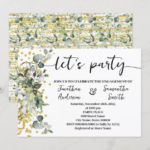Invitation Eucalyptus Gold Let's Party Fiançailles