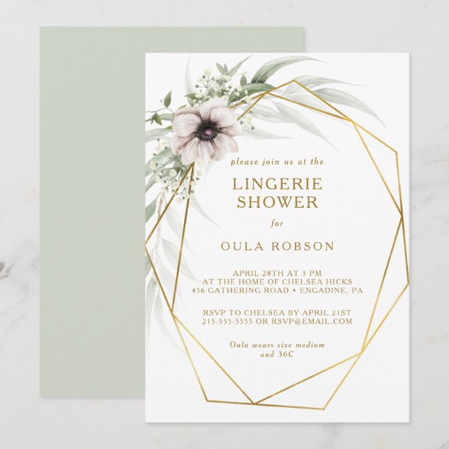 Invitation Eucalyptus Gold Lingerie géométrique Douche (Devant / Derrière)