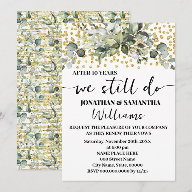 Invitation Eucalyptus Gold Nous Faisons Encore L'Anniversaire (Devant / Derrière)