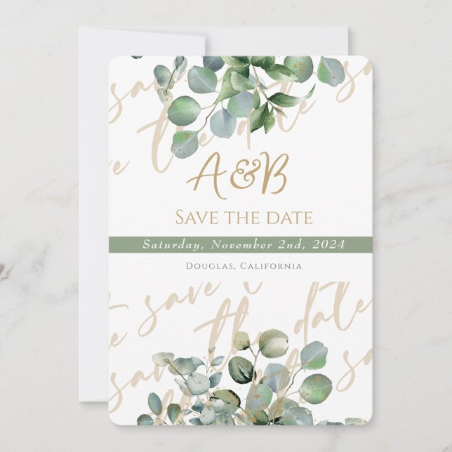 Invitation Eucalyptus Gold Parties scintillant green - Enregi (Devant)