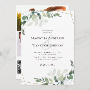 Invitation Eucalyptus Gold Photo QR Code Itinéraire Mariage