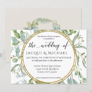 Invitation Eucalyptus Gold, Vert n Blanc Mariage de feuillage