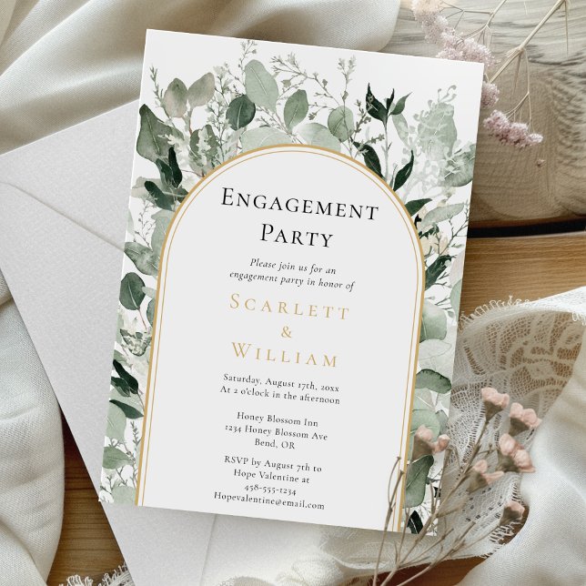 Invitation Eucalyptus Green Arch Gold Party (Créateur téléchargé)