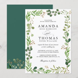 Invitation Eucalyptus Green Feuille Bordure Cadre chic Mariag