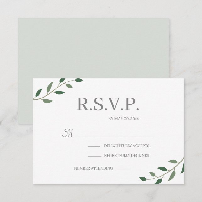Invitation Eucalyptus Green Feuilles mariage élégant RSVP (Devant / Derrière)