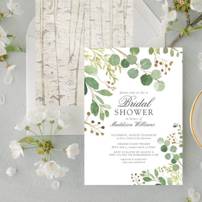 Invitation Eucalyptus Green Feuilles Rustic Nature Douche (Créateur téléchargé)