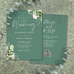 Invitation Eucalyptus Green Floral Code QR Mariage