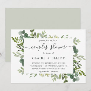 Invitation Eucalyptus Green Foliage Couples Douche