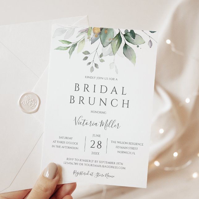 Invitation Eucalyptus Green Gold Feuille Bridal Brunch (Créateur téléchargé)