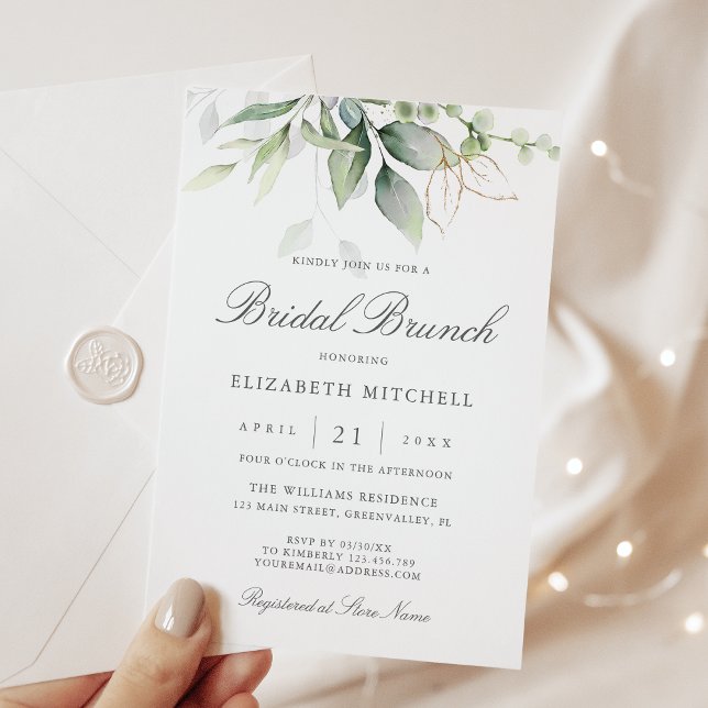 Invitation Eucalyptus Green Gold Feuille Bridal Brunch (Créateur téléchargé)