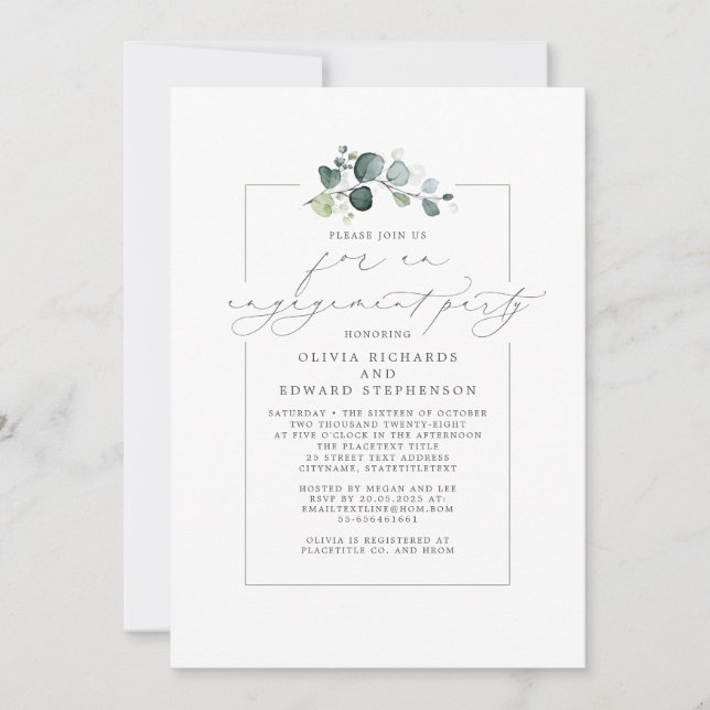 Invitation Eucalyptus Green Party d'engagement élégant (Devant)