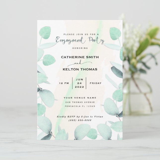 Invitation Eucalyptus Green Party d'engagement simple (Debout devant)