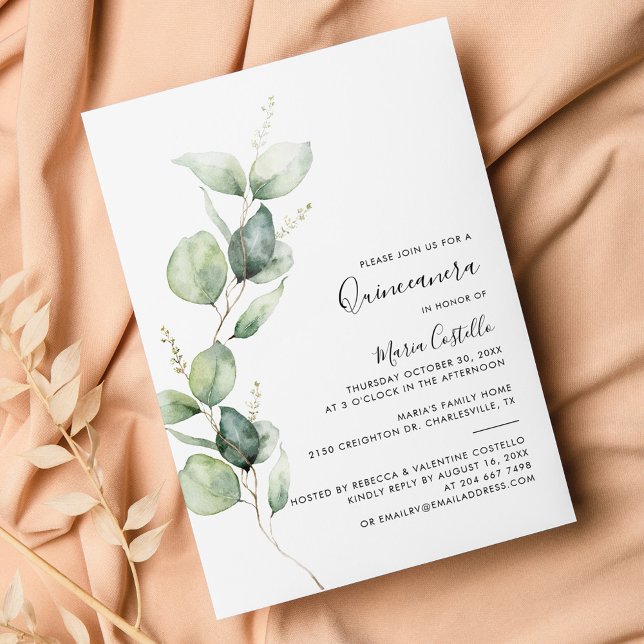 Invitation Eucalyptus Green Quinceanera 15e anniversaire (15th Birthday Party Quinceanera Eucalyptus Invitation)