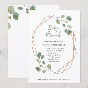 Invitation Eucalyptus Green Rose Gold Geo Baby Brunch