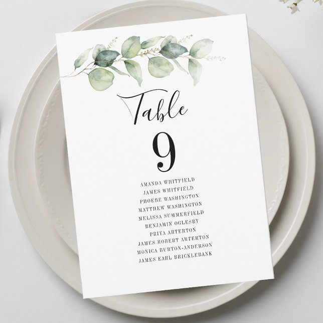 Invitation Eucalyptus Green Tableau Numéro 9 Siège Mariage (Eucalyptus Greenery Table Number 9 Wedding Seating)
